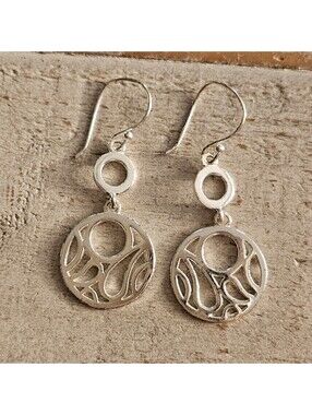 925 Sterling Silver IBB TH Dangle Earrings Modern Cutout Circle Drop Minimalist